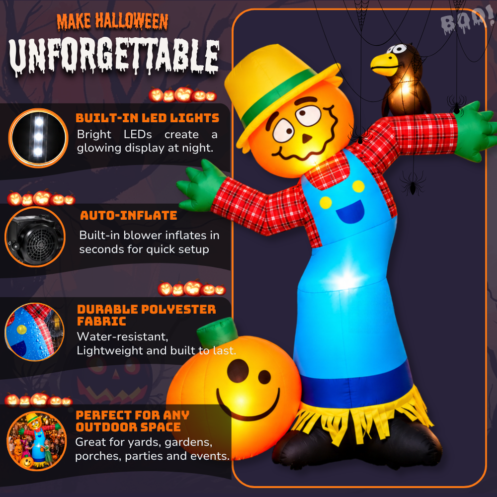 Halloween Inflatable Scarecrow with LED Lights