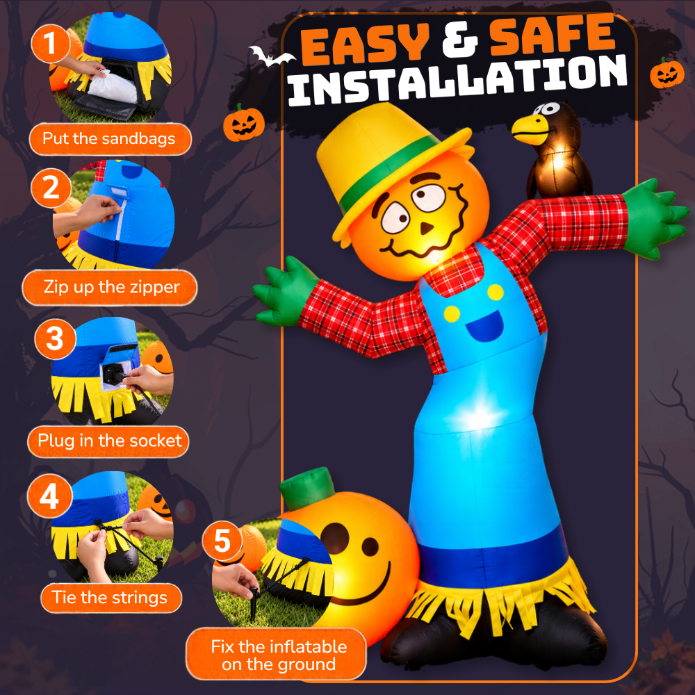 Halloween Inflatable Scarecrow with LED Lights